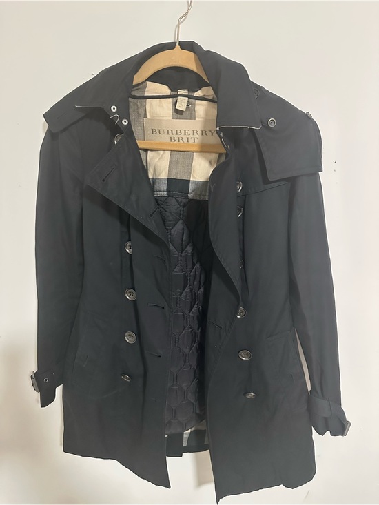 Burberry Jackets & Blazers - Burberry Brit Black Coat with Signature Check Lining
